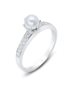 Silver Ring Decorated With Pearl and CZ Setting NSR-2892